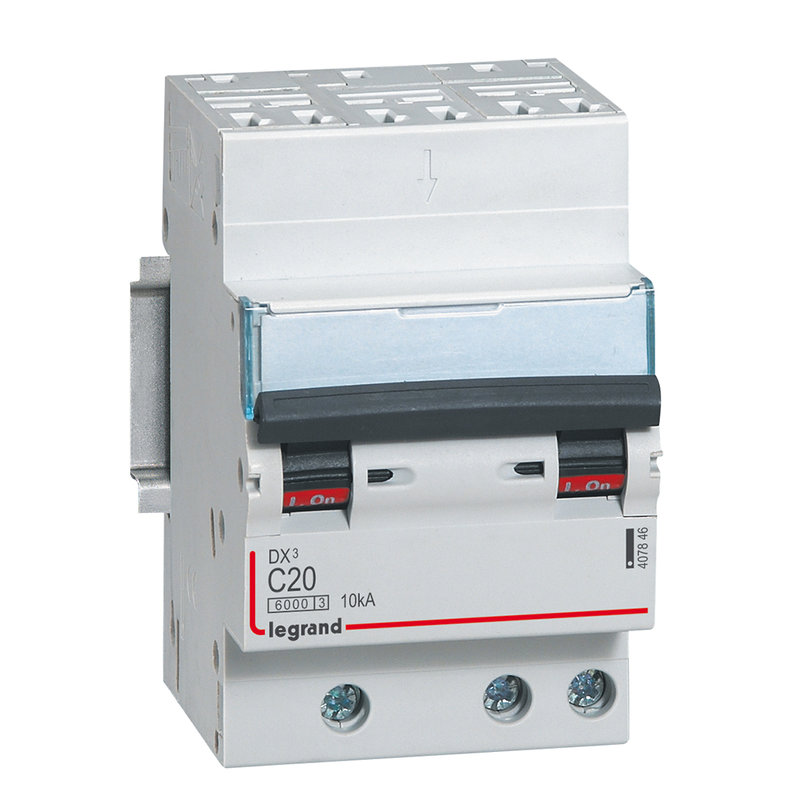 Legrand 407846 - Disjoncteur DX³ 6000 -auto/vis-3P- 400V~-20A-10kA-courbeC-peigne HX³ opti 4P -3M