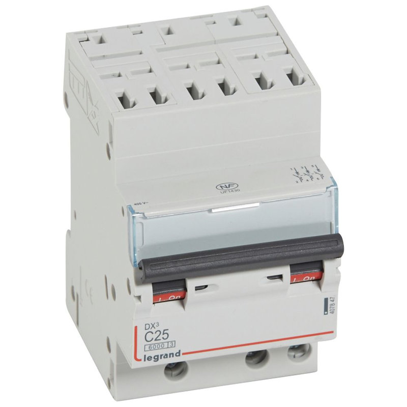 Legrand 407847 - Disjoncteur DX³ 6000 -auto/vis-3P- 400V~-25A-10kA-courbeC-peigne HX³ opti 4P -3M