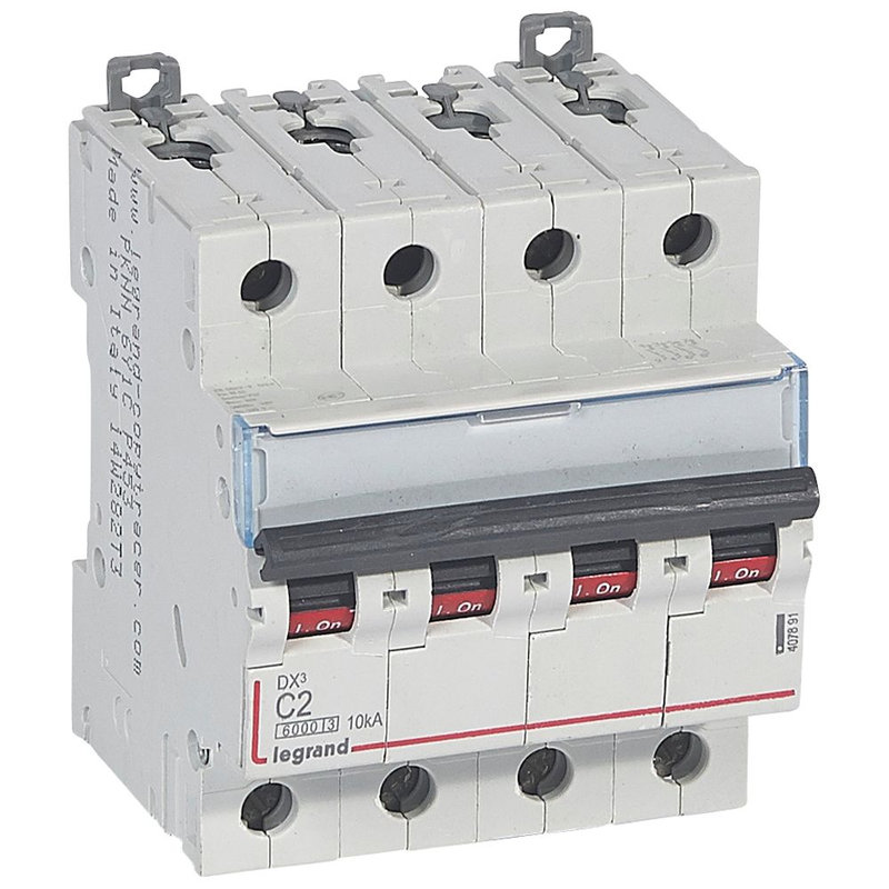 Legrand 407891 - Disjoncteur DX³ 6000 -vis/vis- 4P- 400V~-2A-10kA-courbeC-peigne HX³ trad 4P - 4M
