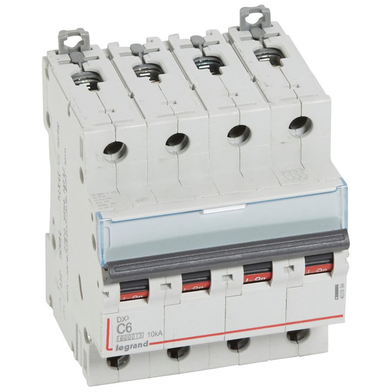 Legrand 407894 - Disjoncteur DX³ 6000 -vis/vis- 4P- 400V~-6A-10kA-courbeC-peigne HX³ trad 4P - 4M