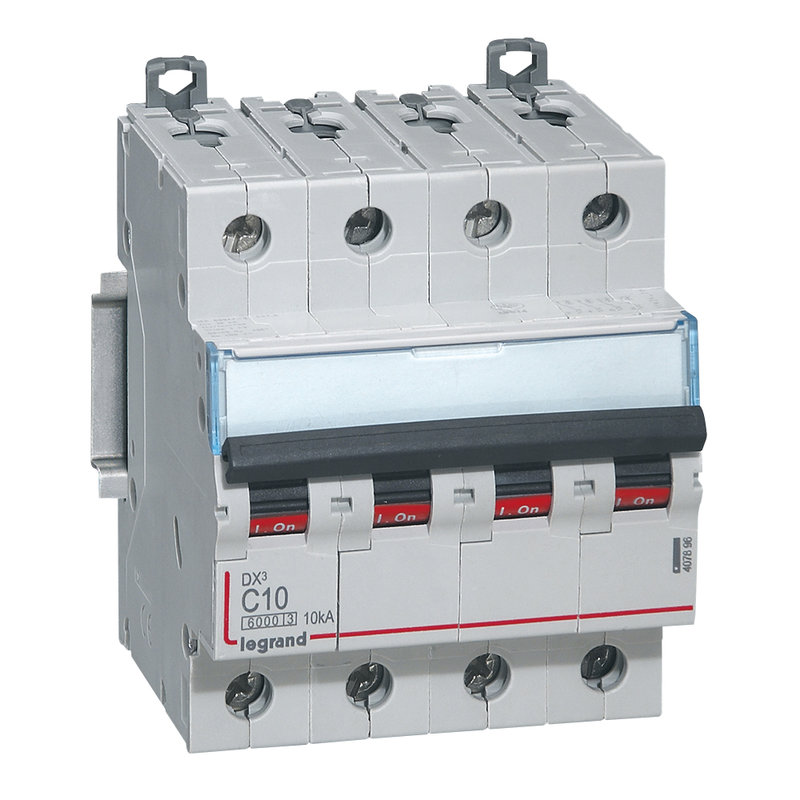Legrand 407896 - Disjoncteur DX³ 6000 -vis/vis- 4P- 400V~-10A-courbeC-peigne HX³ trad 4P - 4M