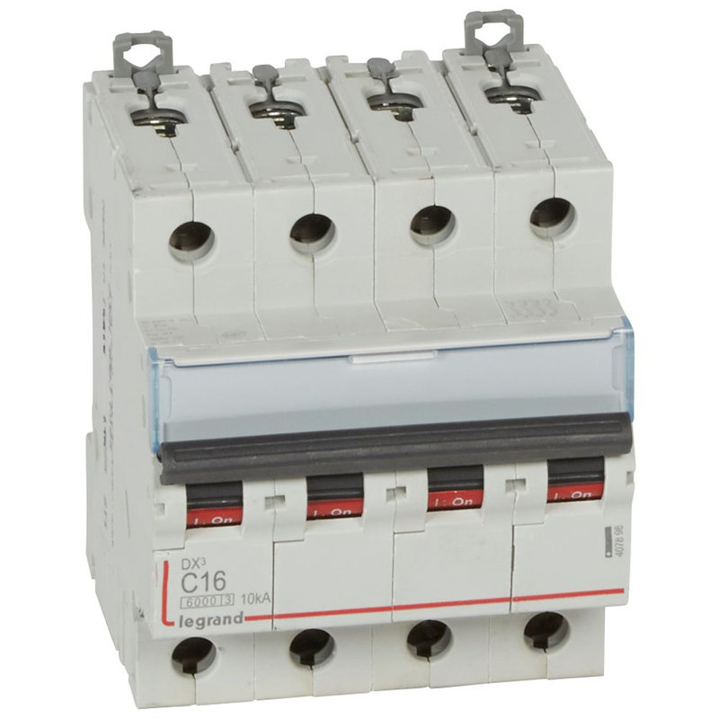 Legrand 407898 - Disjoncteur DX³ 6000 -vis/vis- 4P- 400V~-16A-courbeC-peigne HX³ trad 4P - 4M