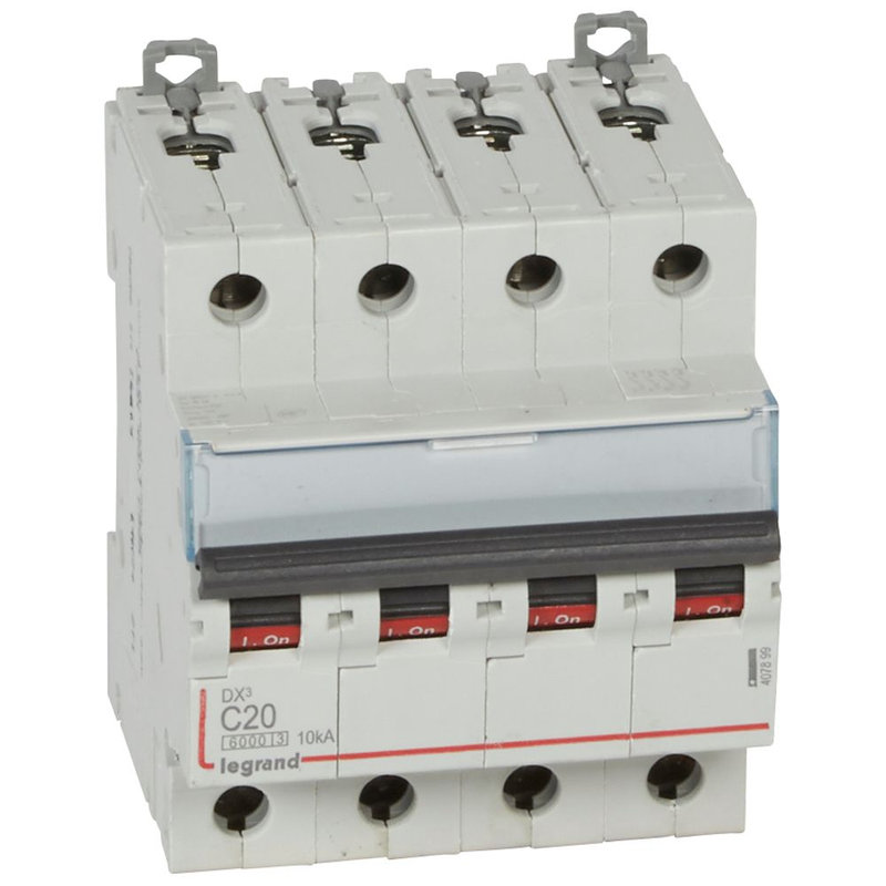 Legrand 407899 - Disjoncteur DX³ 6000 -vis/vis- 4P- 400V~-20A-courbeC-peigne HX³ trad 4P - 4M