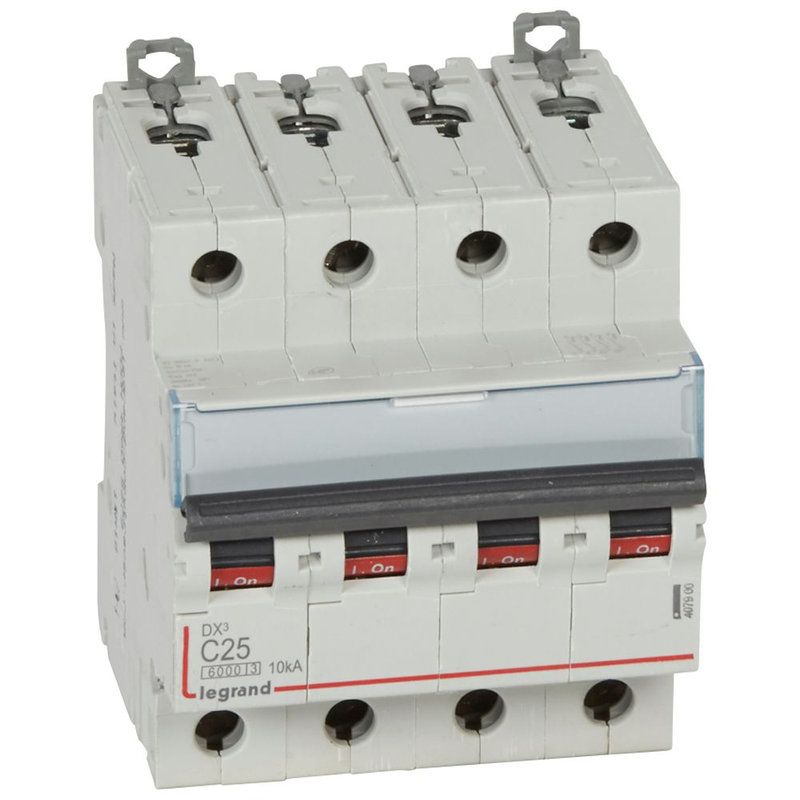 Legrand 407900 - Disjoncteur DX³ 6000 -vis/vis- 4P- 400V~-25A-courbeC-peigne HX³ trad 4P - 4M