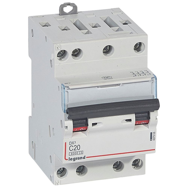 Legrand 407908 - Disjoncteur DX³ 6000 -vis/vis- 4P- 400V~-20A-10kA-courbeC-peigne HX³ opti 4P -3M