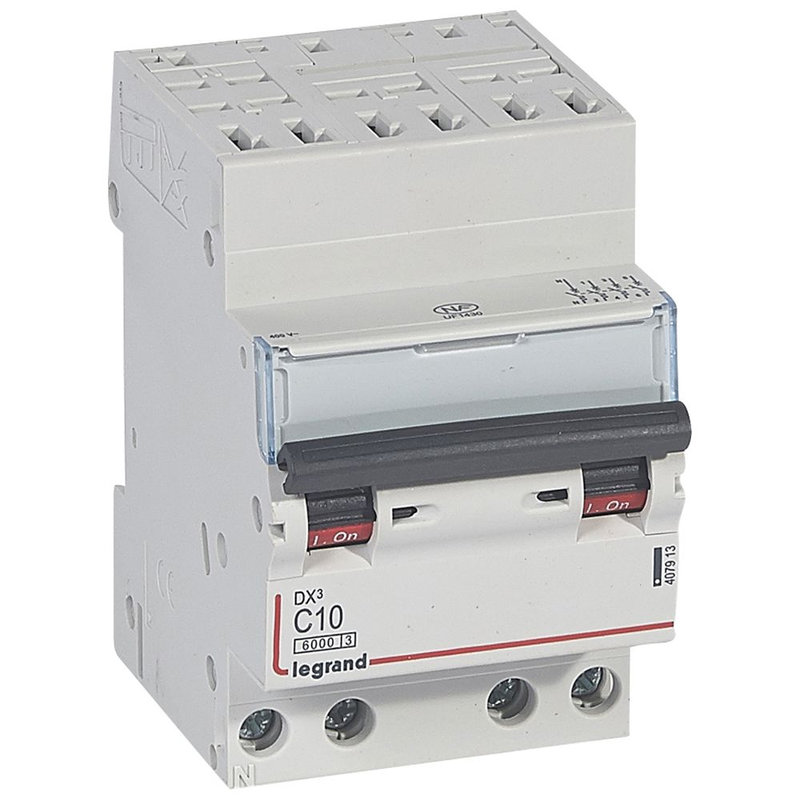 Legrand 407913 - Disjoncteur DX³ 6000 -auto/vis- 4P- 400V~-10A-courbeC-peigne HX³ opti 4P -3M