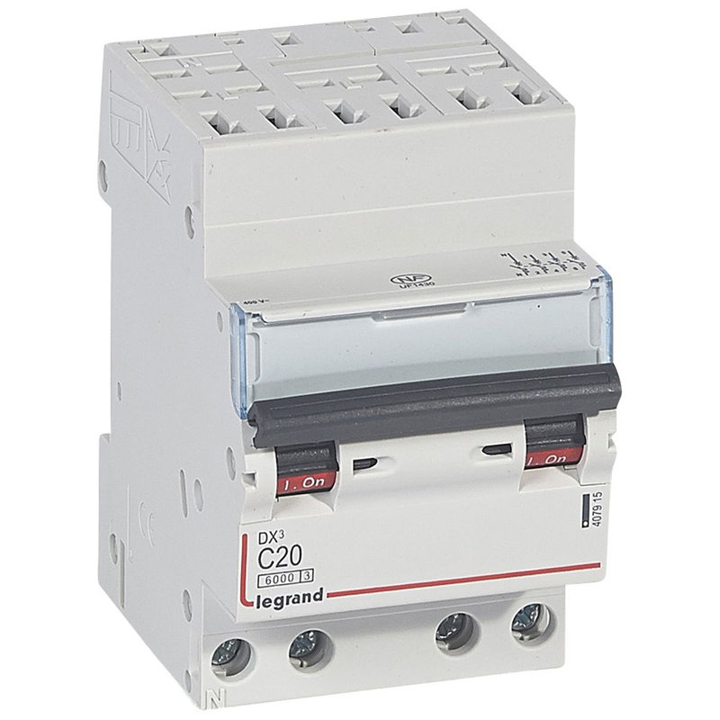 Legrand 407915 - Disjoncteur DX³ 6000 -auto/vis- 4P- 400V~-20A-courbeC-peigne HX³ opti 4P -3M