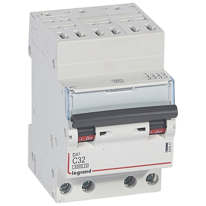 Legrand 407917 - Disjoncteur DX³ 6000 -auto/vis- 4P- 400V~-32A-courbeC-peigne HX³ opti 4P -3M