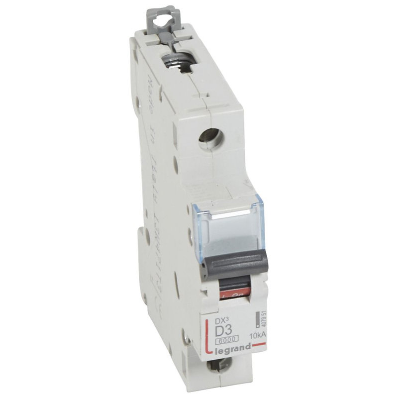 Legrand 407951 - Disjoncteur DX³6000 10kA arrivée haute/départ bas vis 1P 3A courbe D - 1 mod