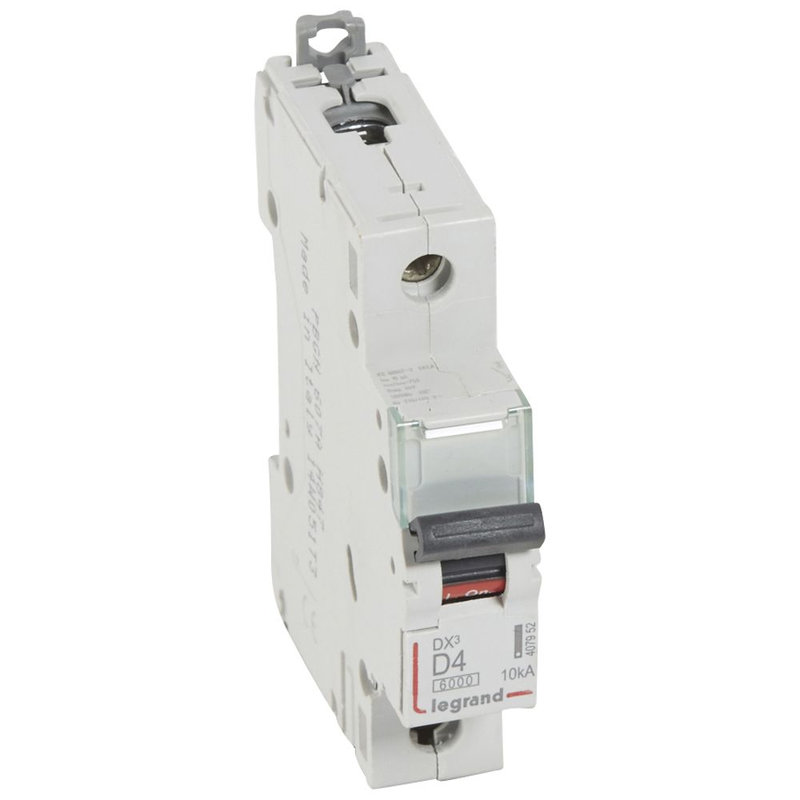 Legrand 407952 - Disjoncteur DX³6000 10kA arrivée haute/départ bas vis 1P 4A courbe D - 1 mod