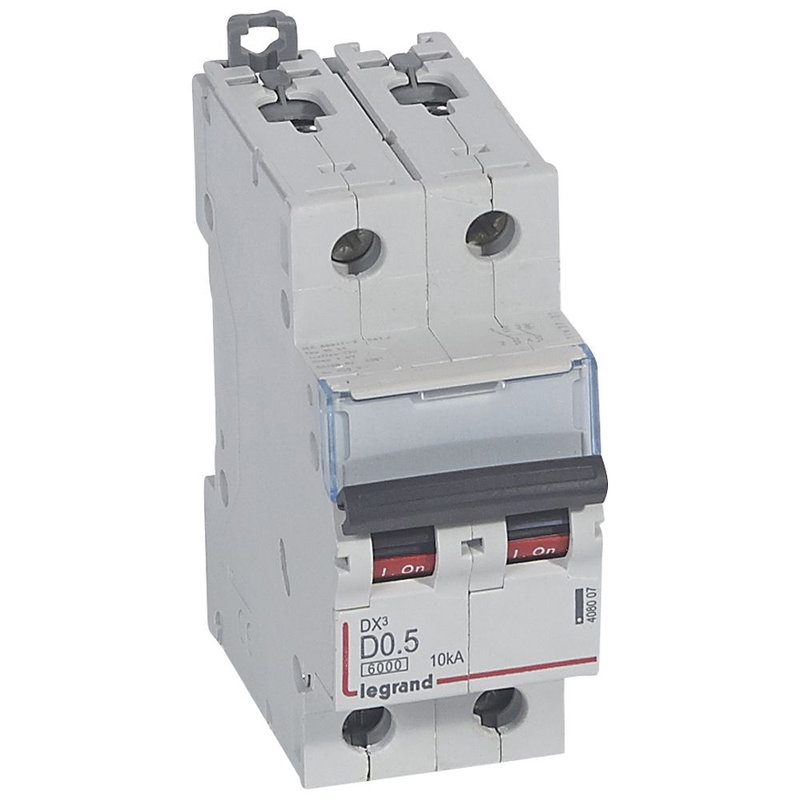 Legrand 408007 - Disjoncteur DX³6000 10kA arrivée haute/départ bas vis 2P 0,5A courbe D - 2 mod