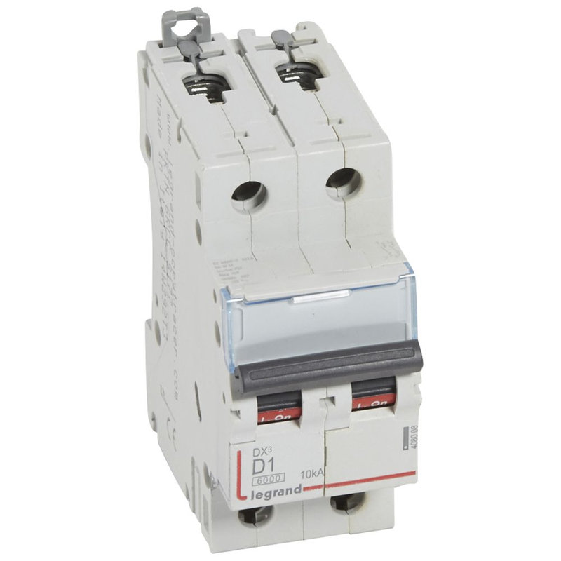 Legrand 408008 - disj. DX³ 6000kA 10kA arrivée haute/départ bas à vis 1A -courbe D -2 modules