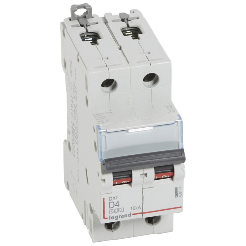 Legrand 408011 - Disj. DX³ 6000kA 10kA arrivée haute/départ bas à vis 4A -courbe D -2 modules