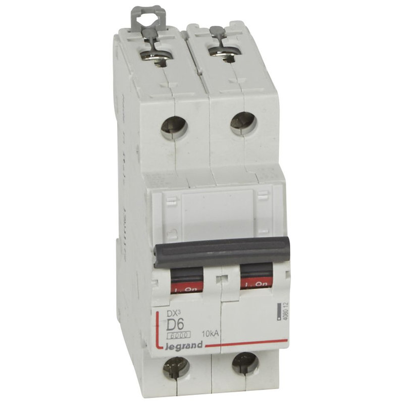 Legrand 408012 - Disj. DX³ 6000kA 10kA arrivée haute/départ bas à vis 6A -courbe D -2 modules
