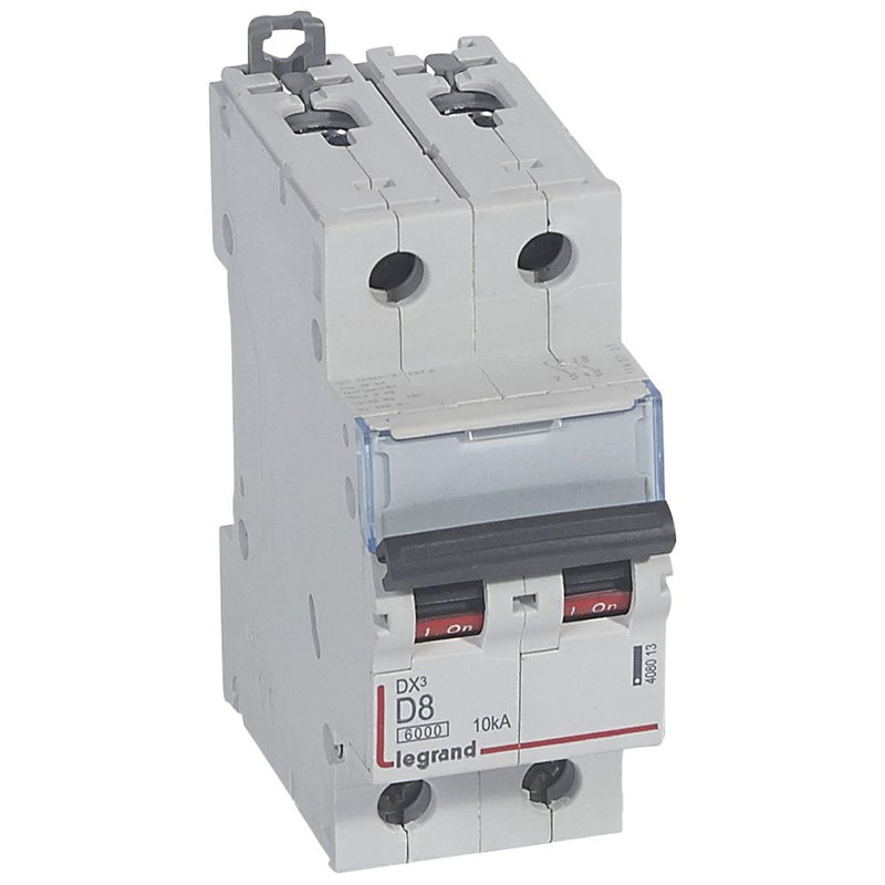 Legrand 408013 - Disj. DX³ 6000kA 10kA arrivée haute/départ bas à vis 8A -courbe D -2 modules