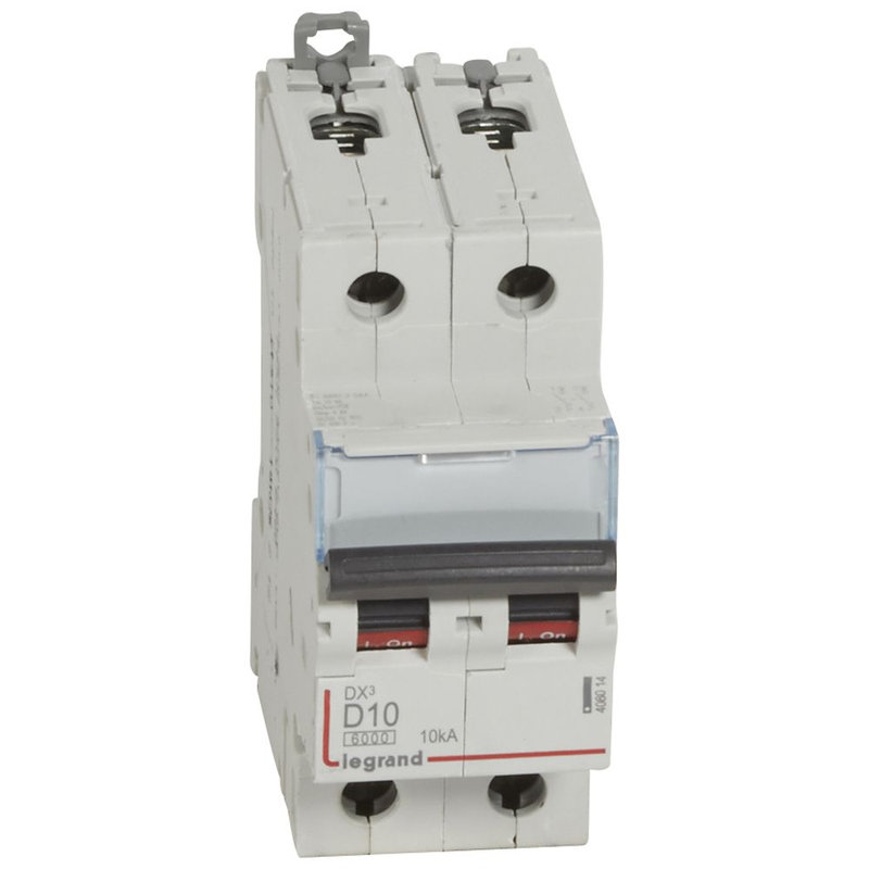 Legrand 408014 - Disjoncteur DX³6000 10kA arrivée haute/départ bas vis 2P 10A courbe D - 2 mod