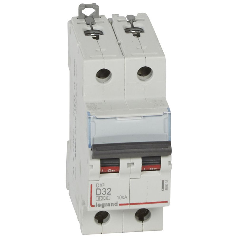 Legrand 408018 - Disjoncteur DX³6000 10kA arrivée haute/départ bas vis 2P 32A courbe D - 2 mod