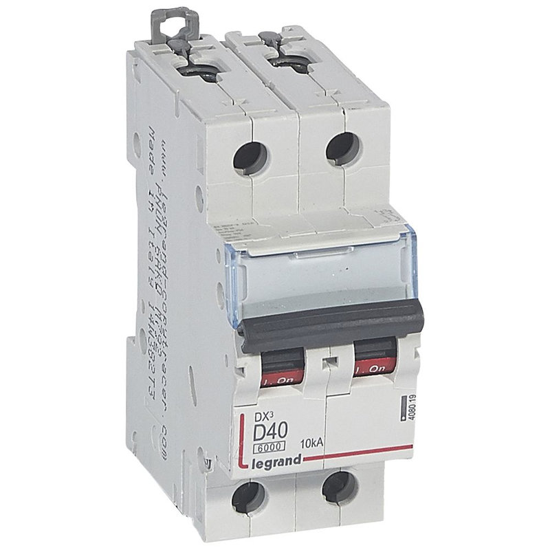 Legrand 408019 - Disjoncteur DX³6000 10kA arrivée haute/départ bas vis 2P 40A courbe D - 2 mod