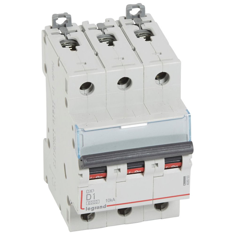 Legrand 408053 - Disjoncteur DX³ 6000-vis/vis-3P-400V~-1A-10kA-courbe D-peigne HX³ trad 3P-3M