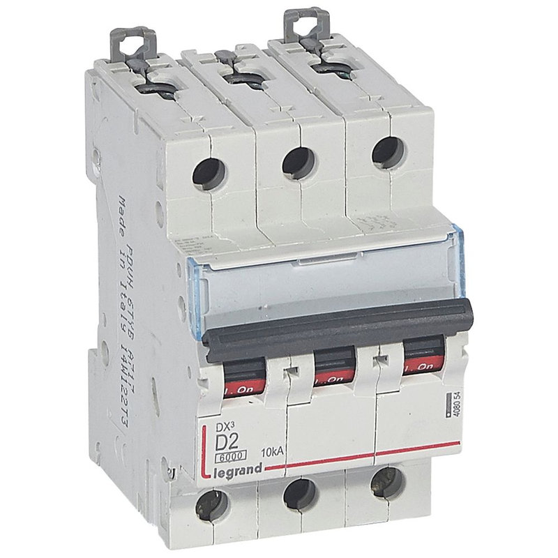 Legrand 408054 - Disjoncteur DX³ 6000-vis/vis-3P-400V~-2A-10kA-courbe D-peigne HX³ trad 3P-3M