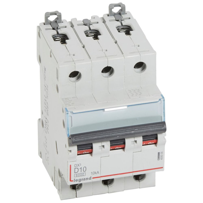 Legrand 408058 - Disjoncteur DX³ 6000-vis/vis-3P-400V~-10A-10kA-courbe D-peigne HX³ trad 3P-3M