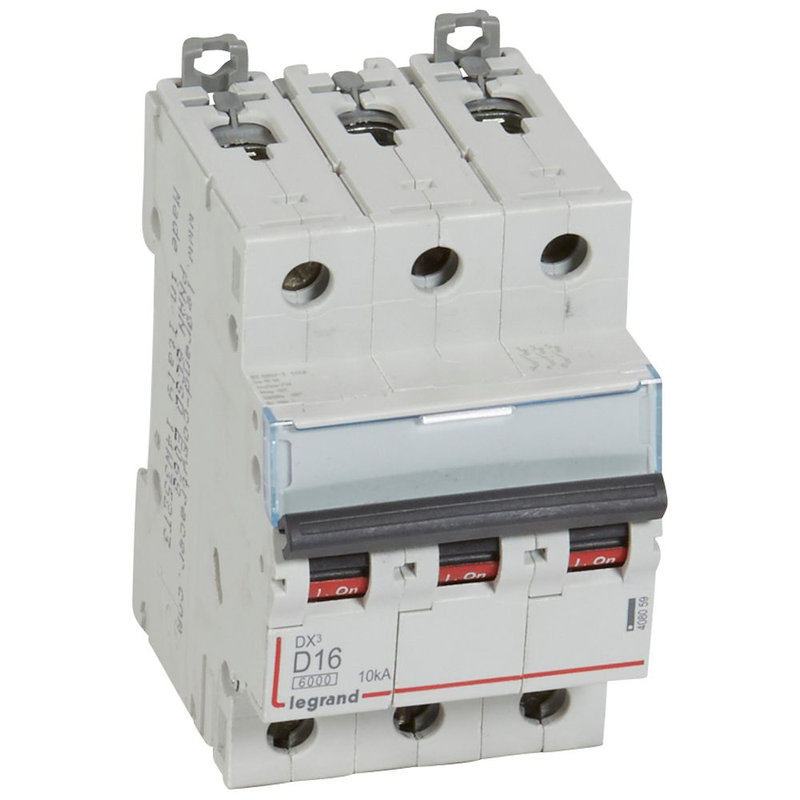 Legrand 408059 - Disjoncteur DX³ 6000-vis/vis-3P-400V~-16A-10kA-courbe D-peigne HX³ trad 3P-3M