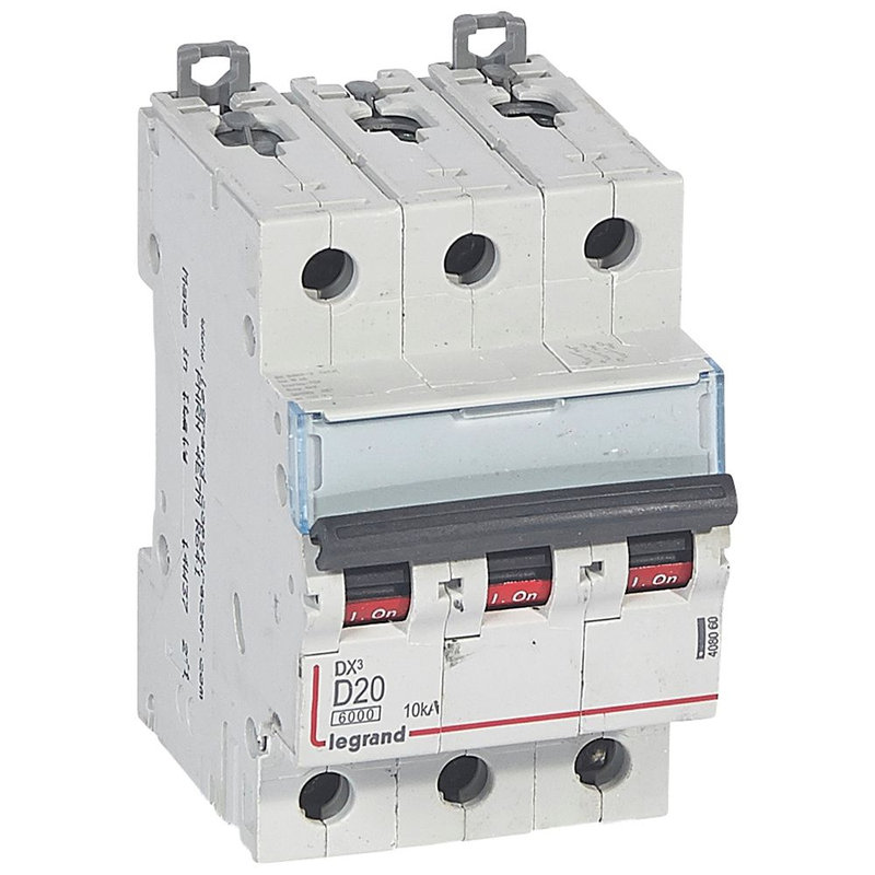Legrand 408060 - Disjoncteur DX³ 6000-vis/vis-3P-400V~-20A-10kA-courbe D-peigne HX³ trad 3P-3M