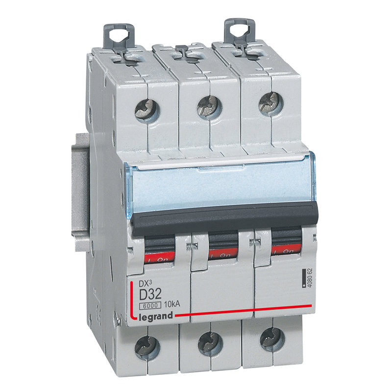Legrand 408062 - Disjoncteur DX³ 6000-vis/vis-3P-400V~-32A-10kA-courbe D-peigne HX³ trad 3P-3M