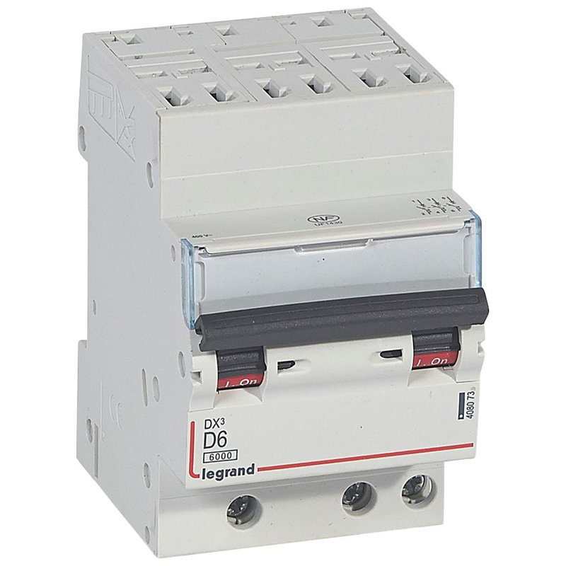 Legrand 408073 - Disjoncteur DX³ 6000-auto/vis-3P-400V~-6A-10kA -courbe D-peigne HX³ opti 4P -3M