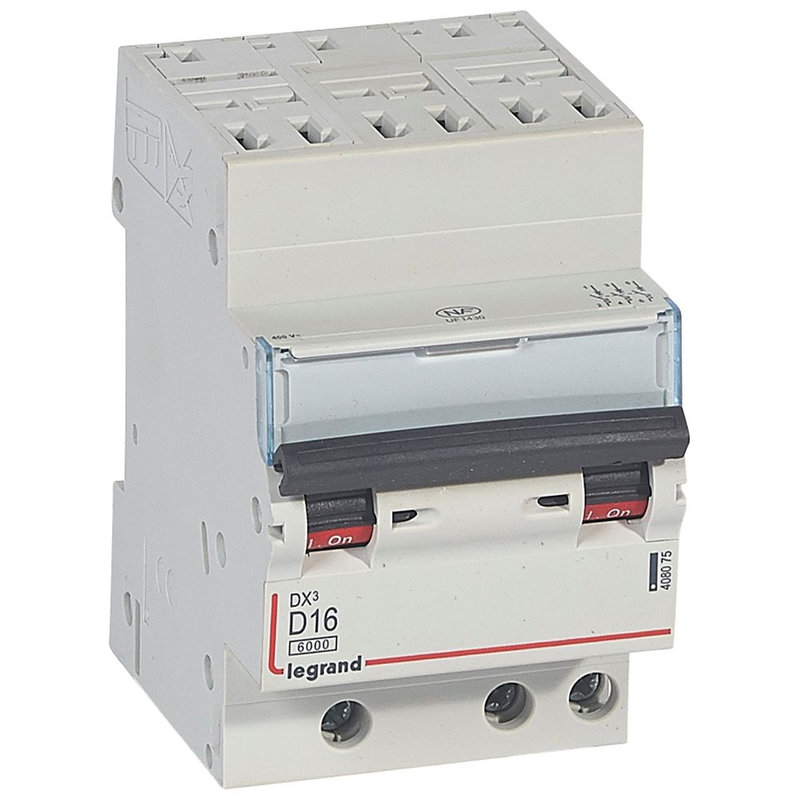 Legrand 408075 - Disjoncteur DX³ 6000-auto/vis-3P-400V -16A-10kA-courbe D-peigne HX³ opti 4P -3M
