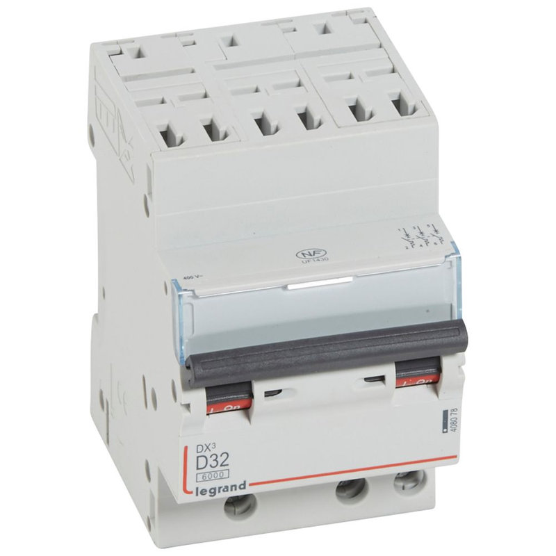Legrand 408078 - Disjoncteur DX³ 6000-auto/vis-3P-400V -32A-10kA-courbe D-peigne HX³ opti 4P -3M