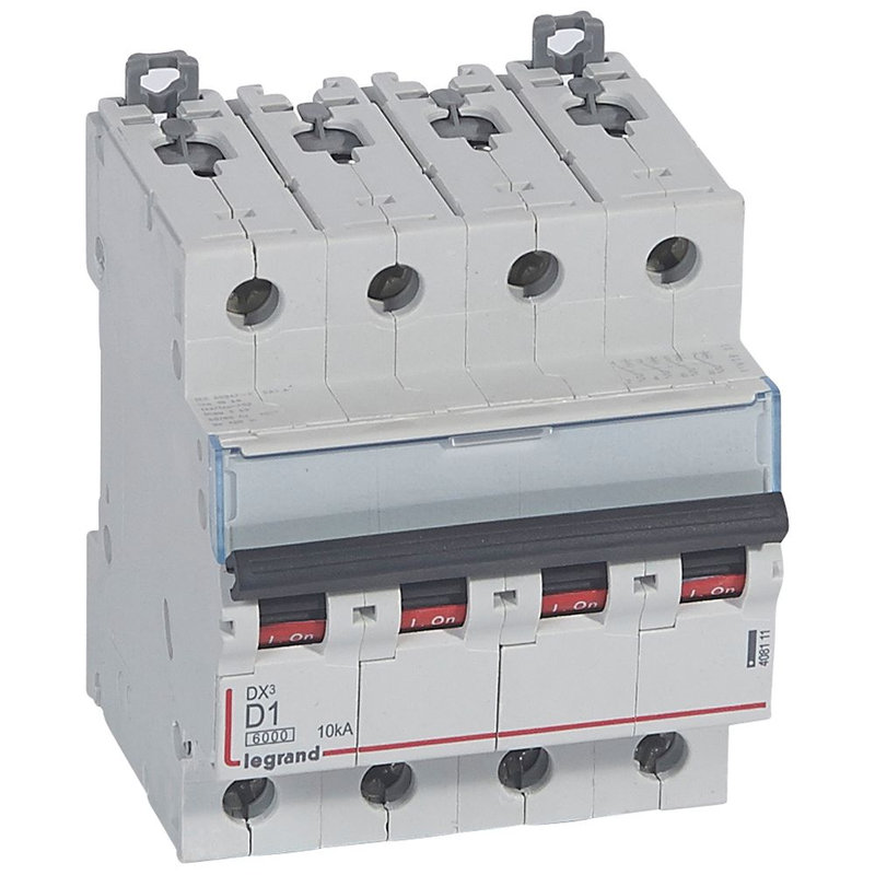 Legrand 408111 - Disjoncteur DX³ 6000-vis/vis-4P-400V~-1A-10kA-courbe D-peigne HX³ trad 4P - 4M