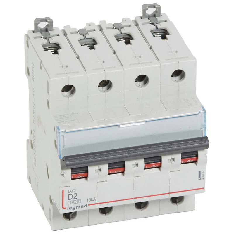 Legrand 408112 - Disjoncteur DX³ 6000-vis/vis-4P-400V~-2A-10kA-courbe D-peigne HX³ trad 4P - 4M