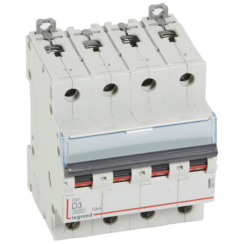 Legrand 408113 - Disjoncteur DX³ 6000-vis/vis-4P-400V~-3A-10kA-courbe D-peigne HX³ trad 4P - 4M