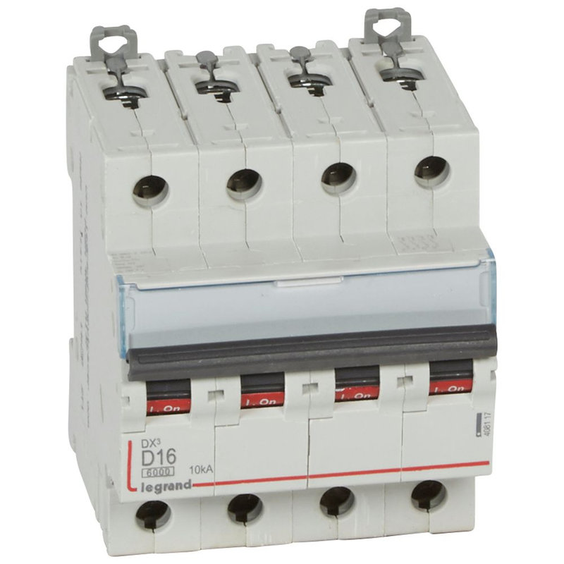 Legrand 408117 - Disjoncteur DX³ 6000-vis/vis-4P-400V~-16A-10kA-courbe D-peigne HX³ trad 4P - 4M
