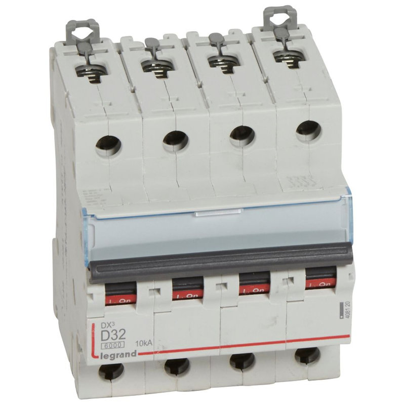 Legrand 408120 - Disjoncteur DX³ 6000-vis/vis-4P-400V~-32A-10kA-courbe D-peigne HX³ trad 4P - 4M