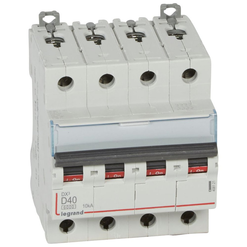 Legrand 408121 - Disjoncteur DX³ 6000-vis/vis-4P-400V~-40A-10kA-courbe D-peigne HX³ trad 4P - 4M