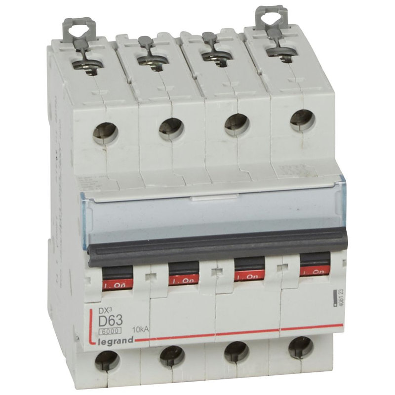 Legrand 408123 - Disjoncteur DX³ 6000-vis/vis-4P-400V~-63A-10kA-courbe D-peigne HX³ trad 4P - 4M