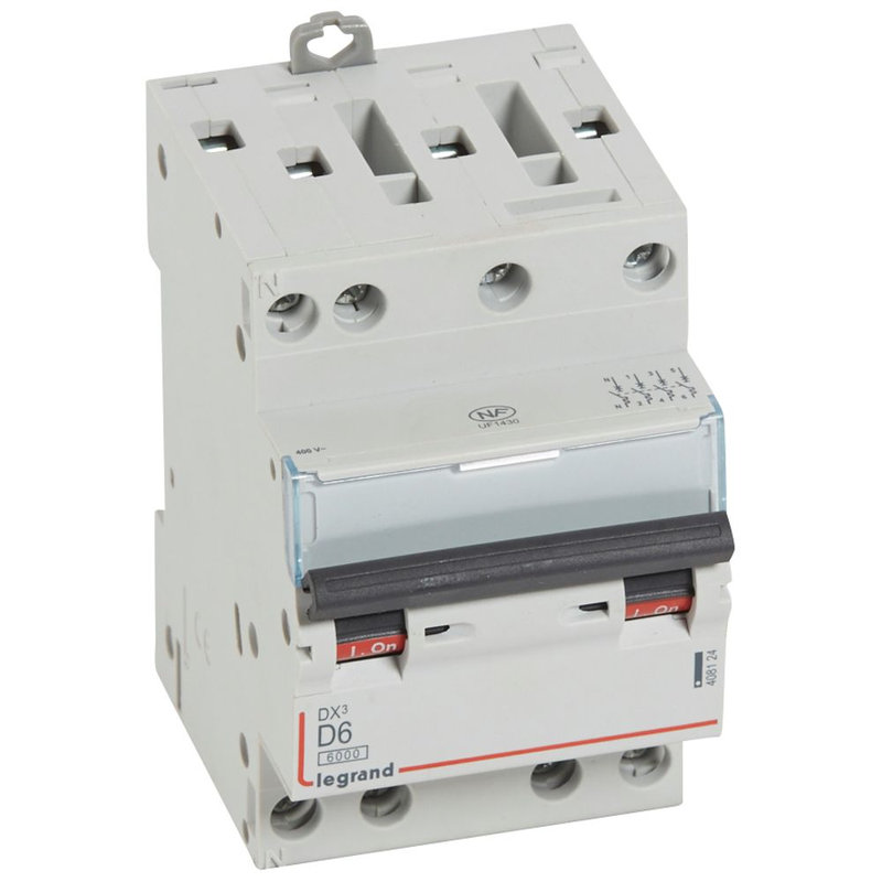 Legrand 408124 - Disjoncteur DX³ 6000-vis/vis-4P-400V~-6A-10kA-courbe D-peigne HX³ opti 4P -3M