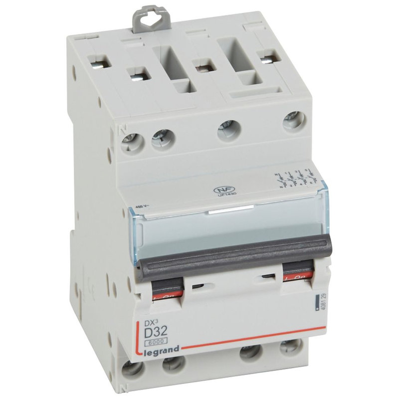 Legrand 408129 - Disjoncteur DX³ 6000-vis/vis-4P-400V~-32A-10kA-courbe D-peigne HX³ opti 4P -3M