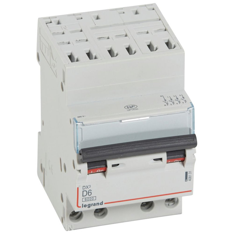 Legrand 408131 - Disjoncteur DX³ 6000-auto/vis-4P-400V~-6A-10kA -courbe D-peigne HX³ opti 4P -3M