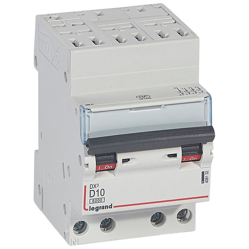Legrand 408132 - Disjoncteur DX³ 6000-auto/vis-4P-400V~-10A-10kA-courbe D-peigne HX³ opti 4P -3M
