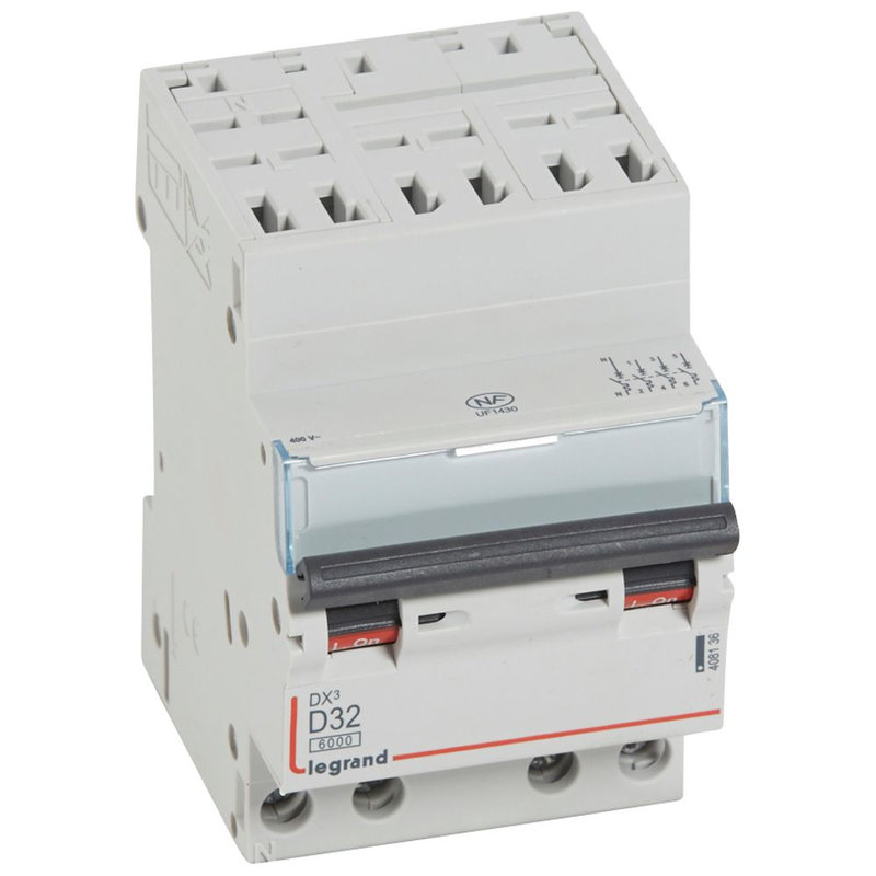 Legrand 408136 - Disjoncteur DX³ 6000-auto/vis-4P-400V~-32A-10kA-courbe D-peigne HX³ opti 4P -3M