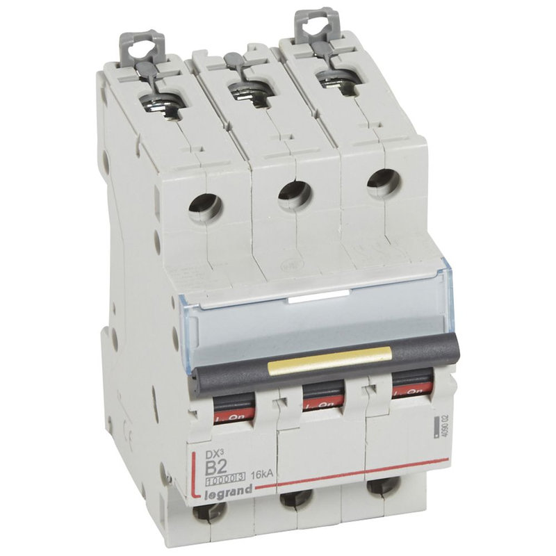Legrand 409002 - Disjoncteur DX³10000 16kA arrivée haute/départ bas vis 3P 2A courbe B - 3 mod