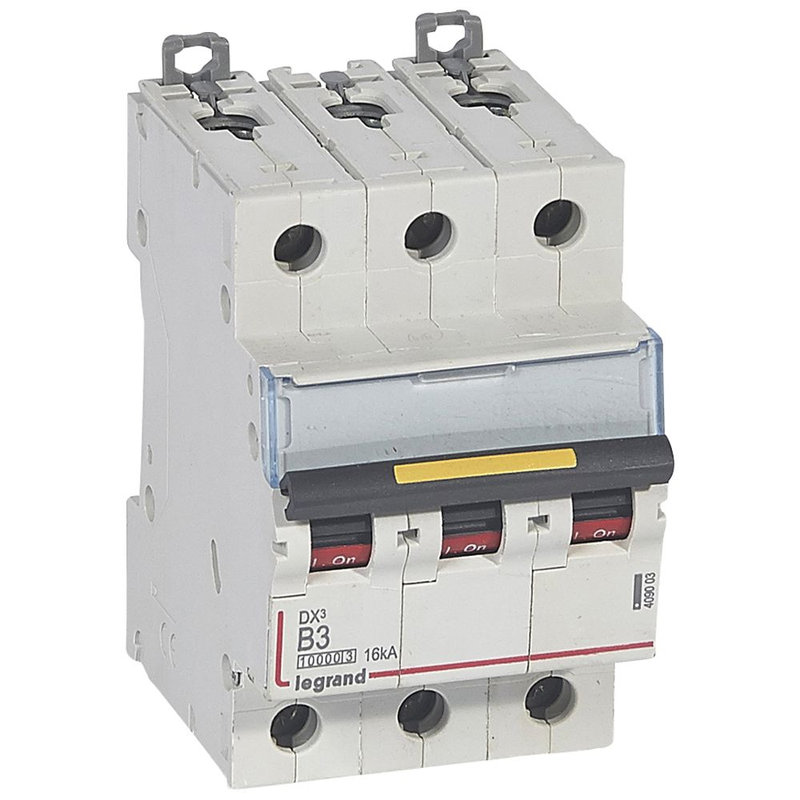 Legrand 409003 - Disjoncteur DX³10000 16kA arrivée haute/départ bas vis 3P 3A courbe B - 3 mod