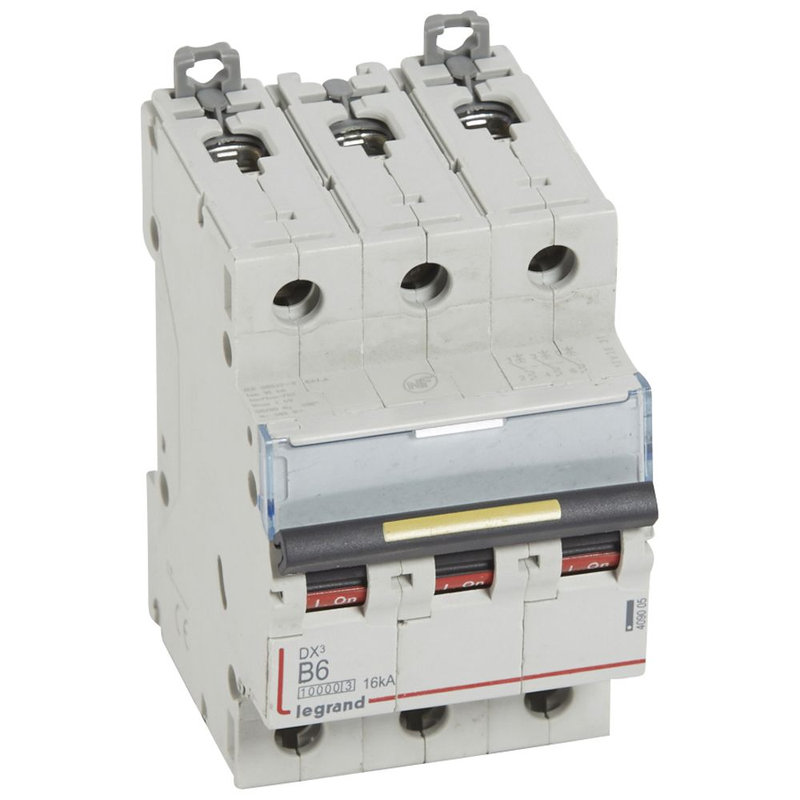 Legrand 409005 - Disjoncteur DX³10000 16kA arrivée haute/départ bas vis 3P 6A courbe B - 3 mod