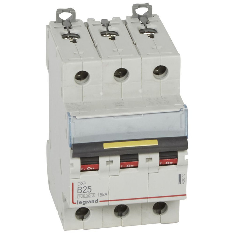 Legrand 409010 - Disjoncteur DX³10000 16kA arrivée haute/départ bas vis 3P 25A courbe B - 3 mod