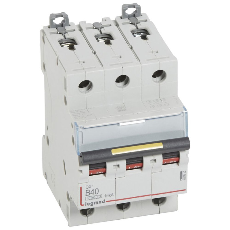 Legrand 409012 - Disjoncteur DX³10000 16kA arrivée haute/départ bas vis 3P 40A courbe B - 3 mod