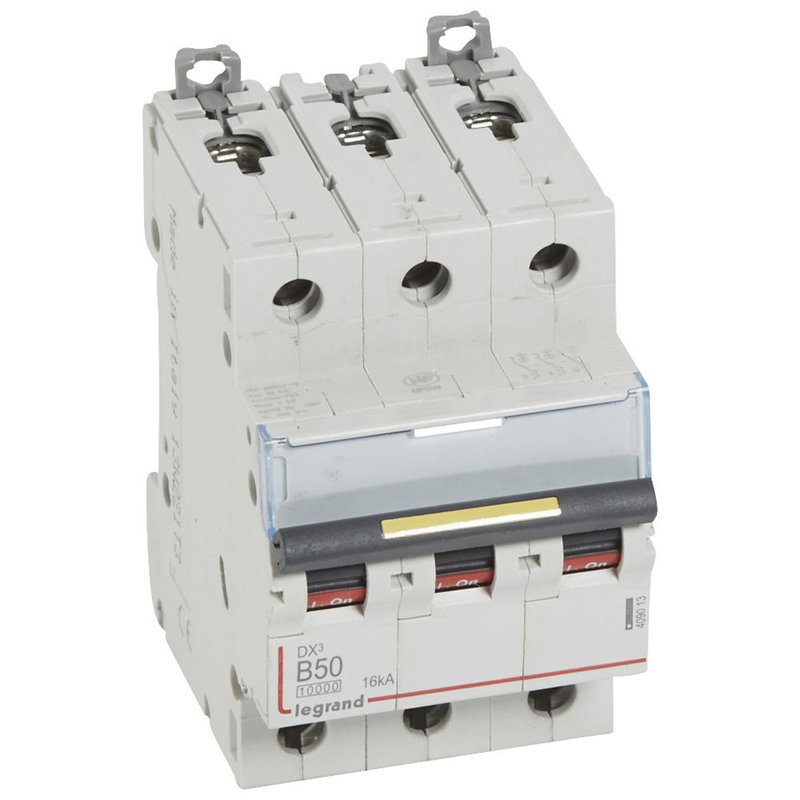 Legrand 409013 - Disjoncteur DX³10000 16kA arrivée haute/départ bas vis 3P 50A courbe B - 3 mod