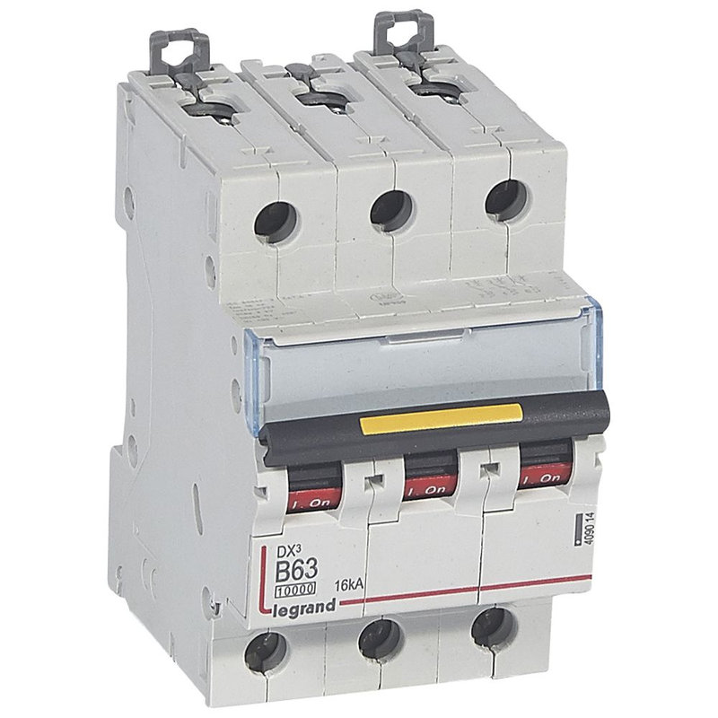 Legrand 409014 - Disjoncteur DX³10000 16kA arrivée haute/départ bas vis 3P 63A courbe B - 3 mod